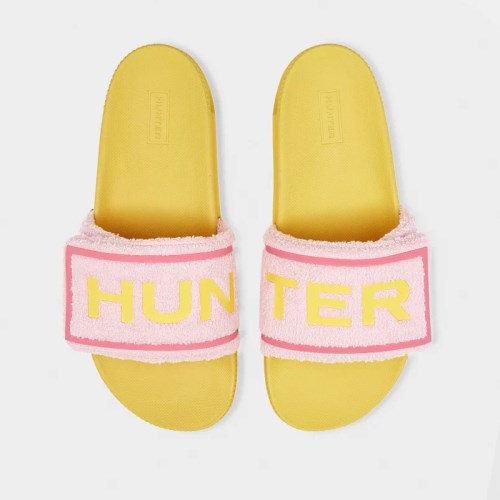 Hunter Original Terry Towelling Logo Adjustable Slides For Womens - NZ W9762